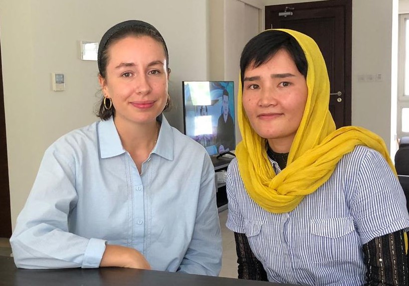 Lucy Westcott with Afghan journalist Zahra Adeli in Doha