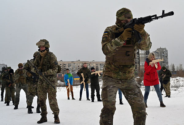 A Ukrainian military instructor holds a training session